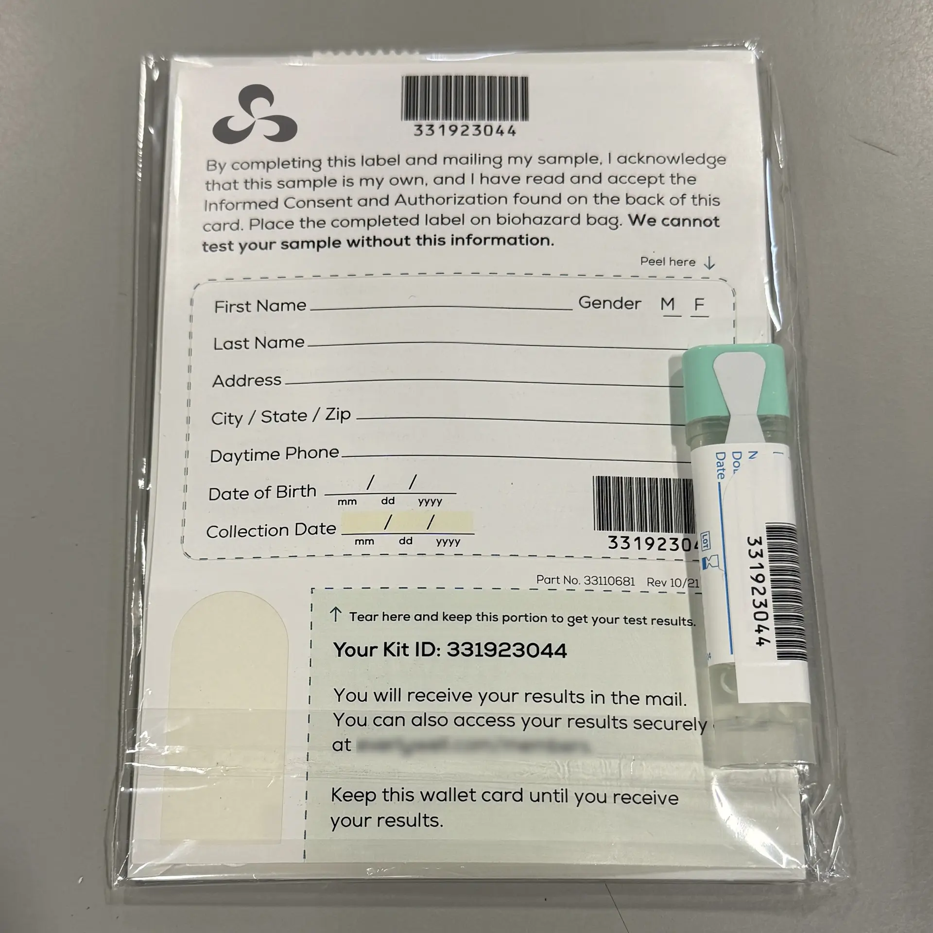 FDA-compliant test kit packaging