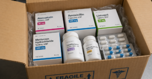 FDA compliance in fulfillment represented by box of medicines